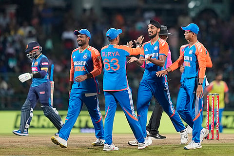Arshdeep Singh celebrates wicket of Kusal Mendis
